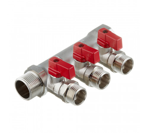 Коллектор Valtec 3/4 ВР(г) х 3 выхода 1/2 НР(ш) х 3/4 НР(ш) с шаровыми кранами (VTc.580.N.0503) Коллектор Valtec 3/4 ВР(г) х 3 выхода 1/2 НР(ш) х 3/4 НР(ш) с шаровыми кранами (VTc.580.N.0503)