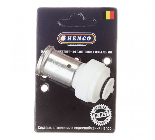 Муфта с накидной гайкой Henco (19PKW-2005) 20(пресс) х 3/4 ВР(г) под евроконус белая PVDF