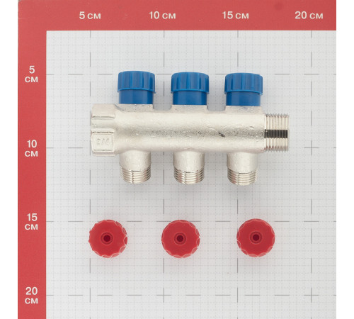 Коллектор Valtec 3/4 ВР(г) х 3 выхода 1/2 НР(ш) х 3/4 НР(ш) регулируемый (VTc.560.N.0503)