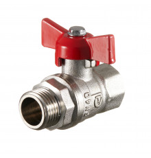 Кран шаровой латунный Valtec 1/2 ВР(г) х 1/2 НР(ш) полнопроходной бабочка прямой (VT.123.N.04)