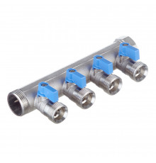 Коллектор Henco 1 ВР(г) х 4 выхода 3/4 НР(ш) ЕК х 1 НР(ш) с шаровыми кранами (VB060504-BLAUW)