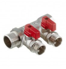 Коллектор Valtec 3/4 ВР(г) х 2 выхода 1/2 НР(ш) х 3/4 НР(ш) с шаровыми кранами (VTc.580.N.0502)