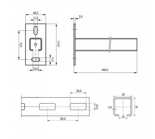 Консоль Walraven Rapid Rail 30х30х2х400 мм (6603240R)