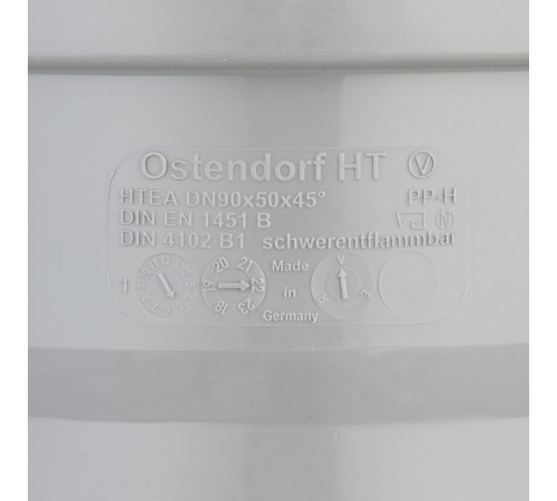 Тройник Ostendorf HTEA d90х50 мм 45° пластиковый для внутренней канализации (114220) Тройник Ostendorf HTEA d90х50 мм 45° пластиковый для внутренней канализации (114220)