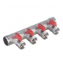 Коллектор Henco 1 ВР(г) х 4 выхода 3/4 НР(ш) ЕК х 1 НР(ш) с шаровыми кранами (VB060504-ROOD)