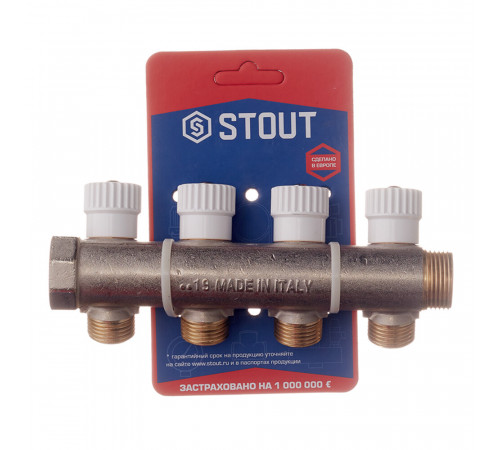 Коллектор Stout 3/4 ВР(г) х 4 выхода 1/2 НР(ш) х 3/4 НР(ш) регулируемый (SMB 6851 341204) Коллектор Stout 3/4 ВР(г) х 4 выхода 1/2 НР(ш) х 3/4 НР(ш) регулируемый (SMB 6851 341204)