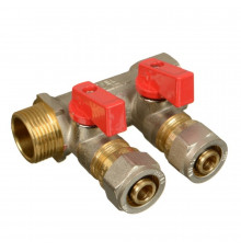 Коллектор Terma 3/4 ВР(г) х 2 выхода 16 обж(ц) х 3/4 НР(ш) с шаровыми кранами (35991)