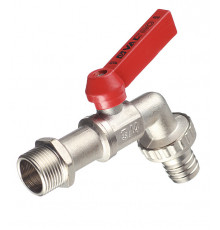 Кран шаровой латунный Valtec 3/4 НР(ш) х 3/4 НР(ш) ручка со штуцером угловой (VT.051.N.05)