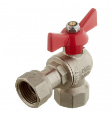 Кран шаровой латунный Valtec Base 1/2 ВР(г) х 1/2 ВР(г) бабочка с накидной гайкой угловой (VT.266.N.0404)