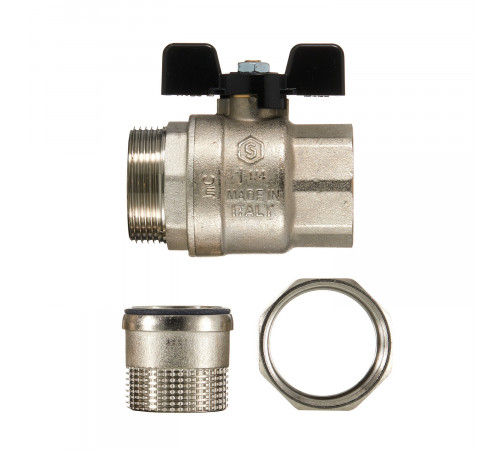 Кран шаровой латунный Stout SVB 1 1/4 ВР(г) х 1 1/4 НР(ш) полнопроходной бабочка со сгоном прямой (SVB-0007-200032)
