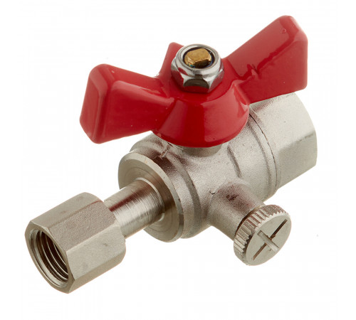 Кран шаровой латунный Valtec 1/2 ВР(ш) х 1/4 ВР(г) для подключения манометра проходной бабочка прямой (VT.807.N.0402)