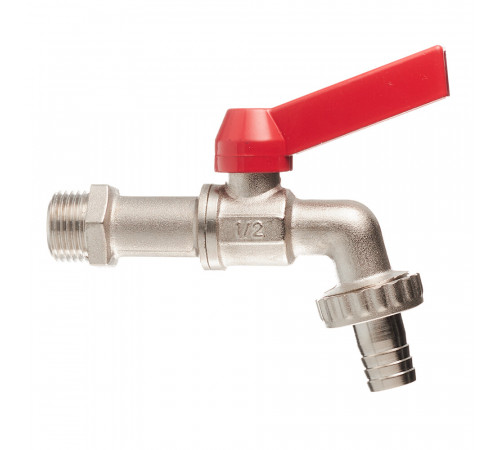 Кран шаровой латунный Valtec 1/2 НР(ш) х 1/2 НР(ш) ручка со штуцером угловой (VT.051.N.04)