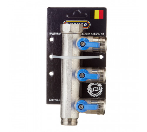 Коллектор Henco 3/4 ВР(г) х 3 выхода 3/4 НР(ш) ЕК х 3/4 НР(ш) с шаровыми кранами (VB050503-BLAUW) Коллектор Henco 3/4 ВР(г) х 3 выхода 3/4 НР(ш) ЕК х 3/4 НР(ш) с шаровыми кранами (VB050503-BLAUW)