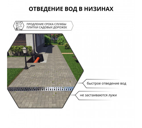 Лоток водоотводный пластиковый 1000х115х95 мм Gidrolica со стальной решеткой класс А15 (080066)