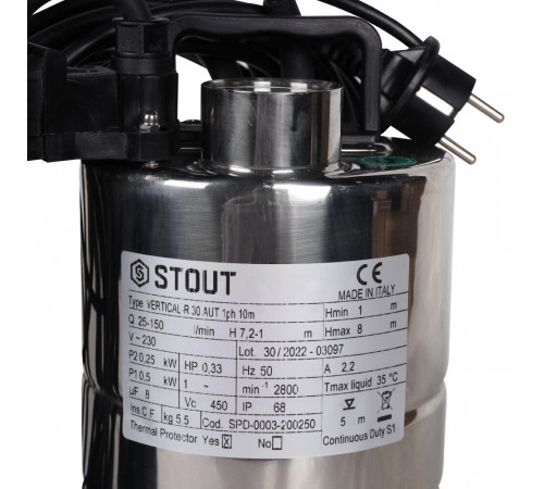 Насос дренажный Stout для грязной воды 150 л/мин (SPD-0003-200250) Насос дренажный Stout для грязной воды 150 л/мин (SPD-0003-200250)