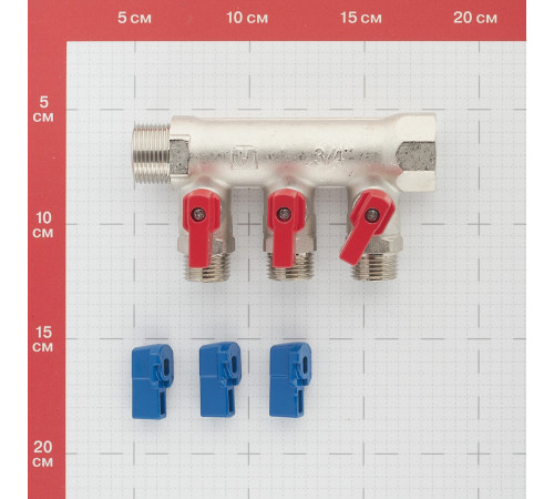 Коллектор Valtec 3/4 ВР(г) х 3 выхода 1/2 НР(ш) х 3/4 НР(ш) с шаровыми кранами (VTc.580.N.0503) Коллектор Valtec 3/4 ВР(г) х 3 выхода 1/2 НР(ш) х 3/4 НР(ш) с шаровыми кранами (VTc.580.N.0503)