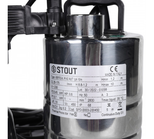 Насос дренажный Stout для грязной воды 175 л/мин (SPD-0003-200450) Насос дренажный Stout для грязной воды 175 л/мин (SPD-0003-200450)