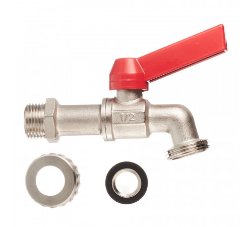 Кран шаровой латунный Valtec 1/2 НР(ш) х 1/2 НР(ш) ручка со штуцером угловой (VT.051.N.04)