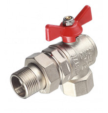 Кран шаровой латунный Valtec Base 3/4 ВР(г) х 3/4 НР(ш) бабочка с полусгоном угловой (VT.228.N.05)