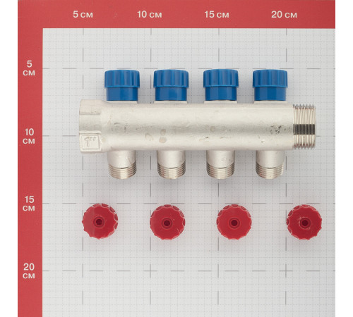 Коллектор Valtec 1 ВР(г) х 4 выхода 1/2 НР(ш) х 1 НР(ш) регулируемый (VTc.560.N.0604)