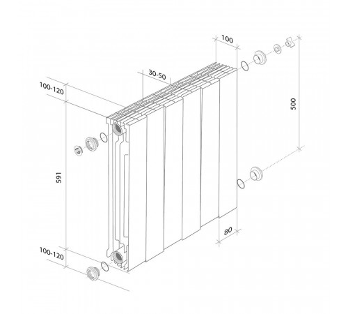 Радиатор биметаллический Royal Thermo Piano Forte 500 мм 10 секций 1' боковое подключение 591х800 мм черный Радиатор биметаллический Royal Thermo Piano Forte 500 мм 10 секций 1' боковое подключение 591х800 мм черный