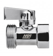 Кран шаровой латунный MPF 1/2 ВР(г) х 3/4 НР(ш) к бытовой технике хром мини проходной (ИС.081221)