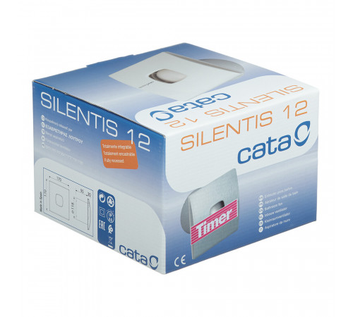 Вентилятор осевой Cata Silentis 12 T с таймером 170х170 мм d120 мм слоновая кость Вентилятор осевой Cata Silentis 12 T с таймером 170х170 мм d120 мм слоновая кость