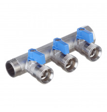 Коллектор Henco 3/4 ВР(г) х 3 выхода 3/4 НР(ш) ЕК х 3/4 НР(ш) с шаровыми кранами (VB050503-BLAUW)