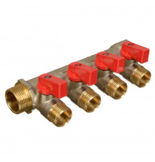 Коллектор Terma 3/4 ВР(г) х 4 выхода 1/2 НР(ш) х 3/4 НР(ш) с шаровыми кранами (41233)