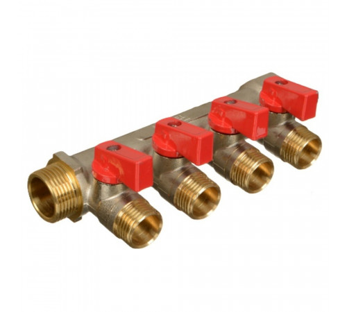 Коллектор Terma 3/4 ВР(г) х 4 выхода 1/2 НР(ш) х 3/4 НР(ш) с шаровыми кранами (41233) Коллектор Terma 3/4 ВР(г) х 4 выхода 1/2 НР(ш) х 3/4 НР(ш) с шаровыми кранами (41233)