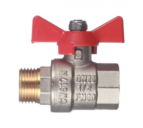 Кран шаровой латунный Valtec Base 1/2 ВР(г) х 1/2 НР(ш) бабочка прямой (VT.218.N.04) Кран шаровой латунный Valtec Base 1/2 ВР(г) х 1/2 НР(ш) бабочка прямой (VT.218.N.04)