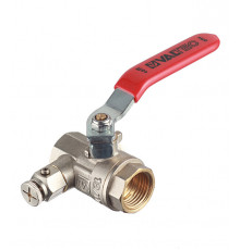 Кран шаровой латунный Valtec Base 1/2 ВР(г) х 1/2 ВР(г) ручка с дренажом и воздухоотводчиком прямой (VT.245.N.04)