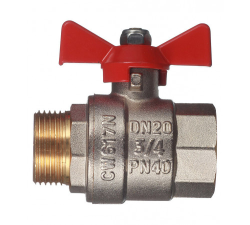 Кран шаровой латунный Valtec Base 3/4 ВР(г) х 3/4 НР(ш) бабочка прямой (VT.218.N.05)