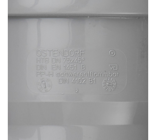 Отвод Ostendorf HTB d75 мм 45° пластиковый для внутренней канализации (113120) Отвод Ostendorf HTB d75 мм 45° пластиковый для внутренней канализации (113120)