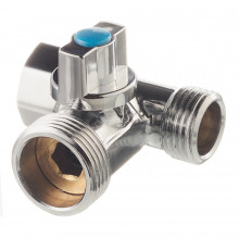 Кран шаровой латунный Valtec 1/2 ВР(г) х 3/4 НР(ш) х 1/2 НР(ш) к бытовой технике проходной бабочка трехходовой (VT.256.N.04)