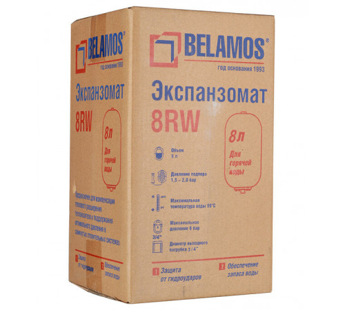 Бак расширительный Belamos 8 RW закрытого типа 6 бар 8 л Бак расширительный Belamos 8 RW закрытого типа 6 бар 8 л