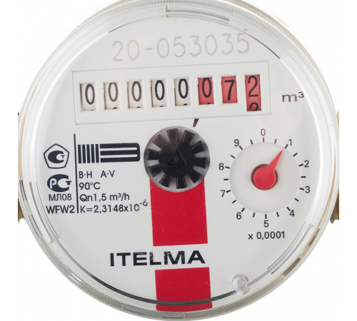 Счетчик для горячей воды Itelma WFW20 DN15 80 мм без сгонов Счетчик для горячей воды Itelma WFW20 DN15 80 мм без сгонов