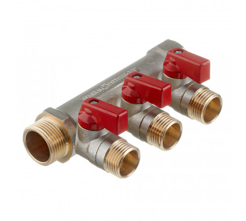 Коллектор Stout 3/4 ВР(г) х 3 выхода 1/2 НР(ш) х 3/4 НР(ш) с шаровыми кранами (SMB 6210 341203) Коллектор Stout 3/4 ВР(г) х 3 выхода 1/2 НР(ш) х 3/4 НР(ш) с шаровыми кранами (SMB 6210 341203)