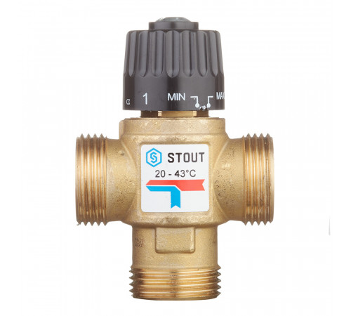 Клапан термостатический Stout подмешивающий 1 НР(ш) для отопления и ГВС 20-43 °С KVs 1,6 (SVM-0120-164325) Клапан термостатический Stout подмешивающий 1 НР(ш) для отопления и ГВС 20-43 °С KVs 1,6 (SVM-0120-164325)