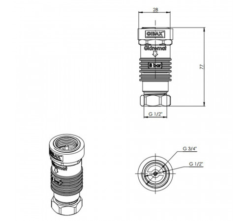 Компенсатор гидроударов Gibax 3/4 НР(ш) х 1/2 ВР(г) 8 бар (G0010) Компенсатор гидроударов Gibax 3/4 НР(ш) х 1/2 ВР(г) 8 бар (G0010)