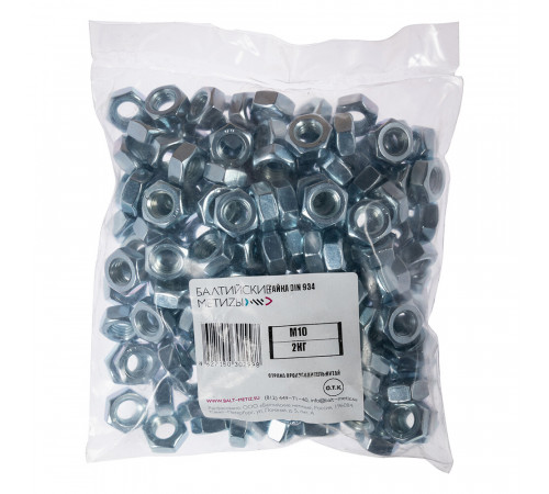 Гайка шестигранная оцинкованная М10 DIN 934 (2 кг)