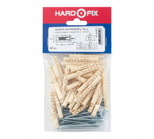 Дюбель распорный Hard-Fix 6x50 мм нейлон с шурупом (40 шт.) Дюбель распорный Hard-Fix 6x50 мм нейлон с шурупом (40 шт.)