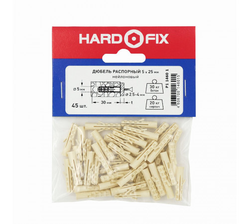 Дюбель распорный Hard-Fix 5x25 мм нейлон (45 шт.) Дюбель распорный Hard-Fix 5x25 мм нейлон (45 шт.)