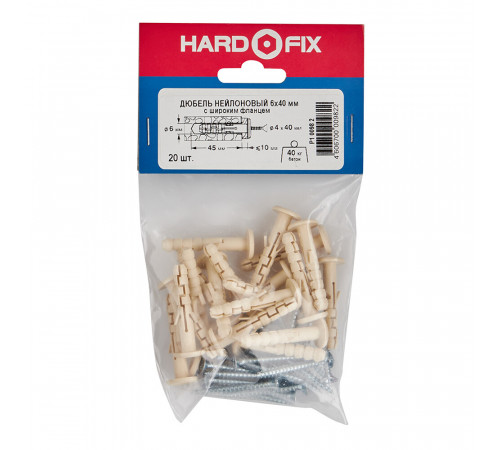 Дюбель распорный Hard-Fix PND-6F 6x40 мм нейлон с шурупом широкий фланец (20 шт.)