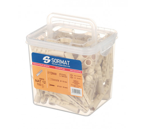 Дюбель распорный Sormat NAT 12x60 мм нейлон (100 шт.) Дюбель распорный Sormat NAT 12x60 мм нейлон (100 шт.)