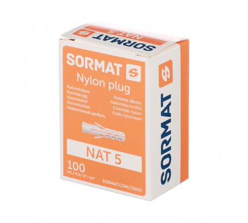 Дюбель распорный Sormat NAT 5x25 мм нейлон (100 шт.) Дюбель распорный Sormat NAT 5x25 мм нейлон (100 шт.)