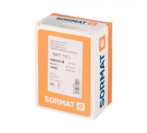 Дюбель распорный Sormat NAT L 10x80 мм нейлон (25 шт.) Дюбель распорный Sormat NAT L 10x80 мм нейлон (25 шт.)