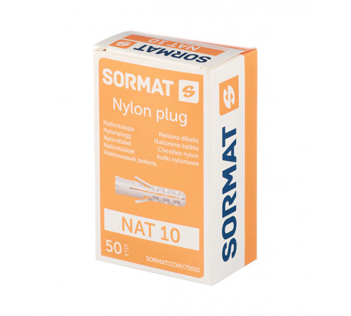 Дюбель распорный Sormat NAT 10x50 мм нейлон (50 шт.) Дюбель распорный Sormat NAT 10x50 мм нейлон (50 шт.)