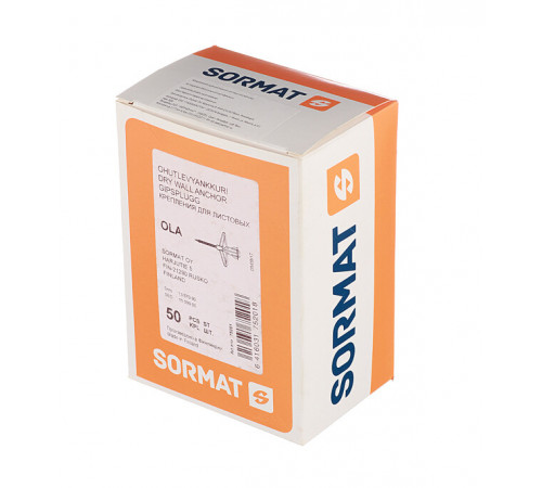 Дюбель для листовых материалов Sormat OLA 4x60 мм нейлон с шурупом (50 шт.)