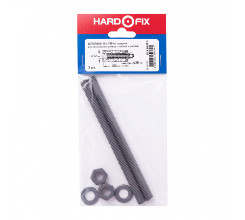 Инъекционная шпилька для химического анкера 10х150 мм Hard-Fix (2 шт.) Инъекционная шпилька для химического анкера 10х150 мм Hard-Fix (2 шт.)